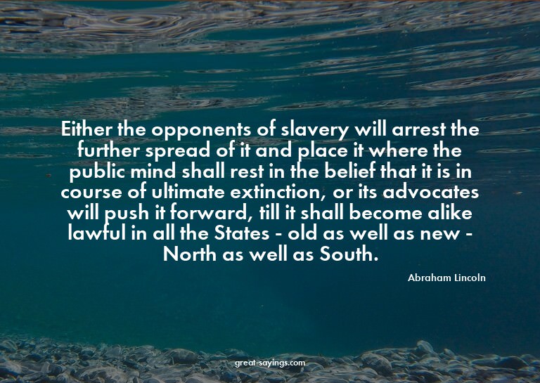 Either the opponents of slavery will arrest the further