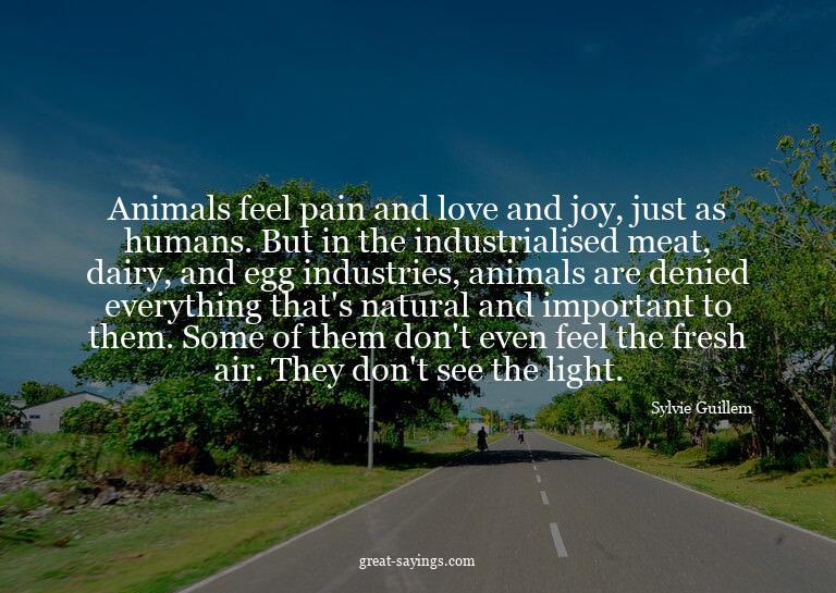 Animals feel pain and love and joy, just as humans. But