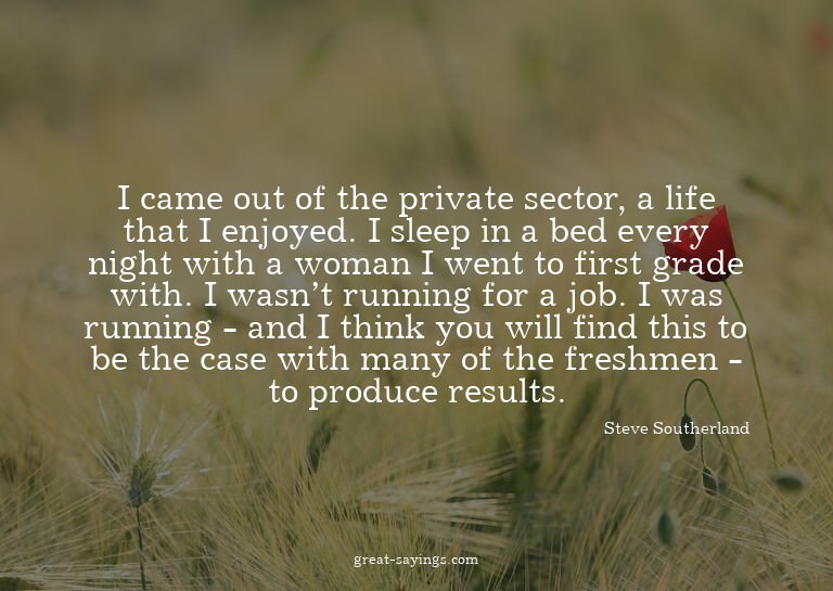 I came out of the private sector, a life that I enjoyed