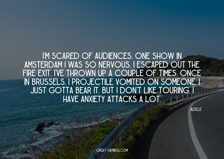 I'm scared of audiences. One show in Amsterdam I was so