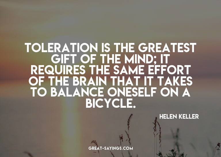 Toleration is the greatest gift of the mind; it require