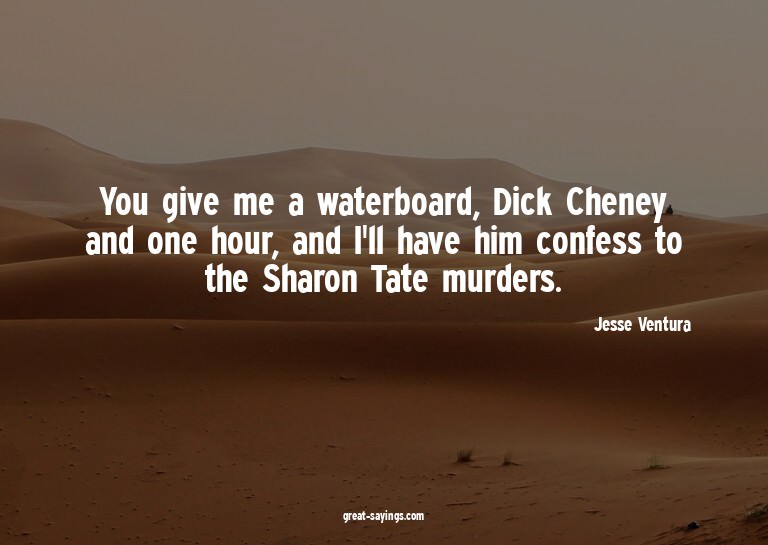 You give me a waterboard, Dick Cheney and one hour, and