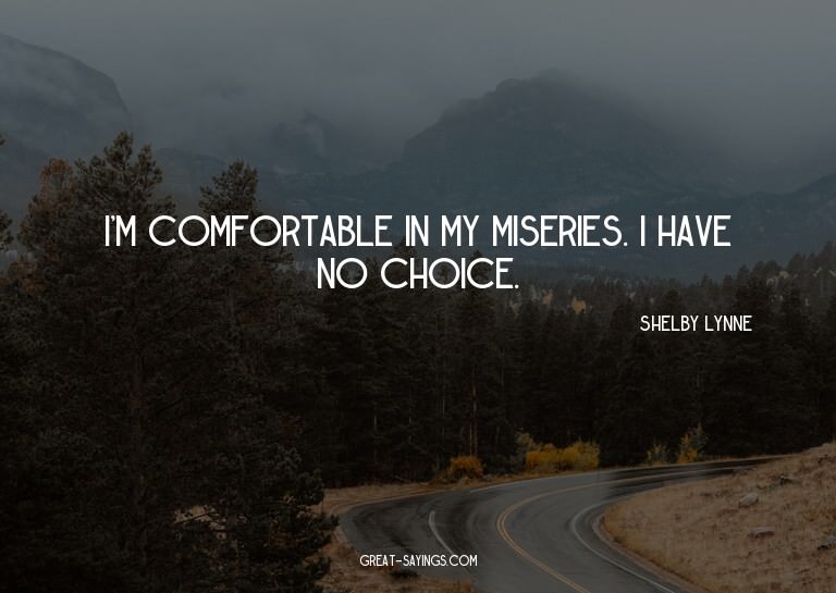I'm comfortable in my miseries. I have no choice.

