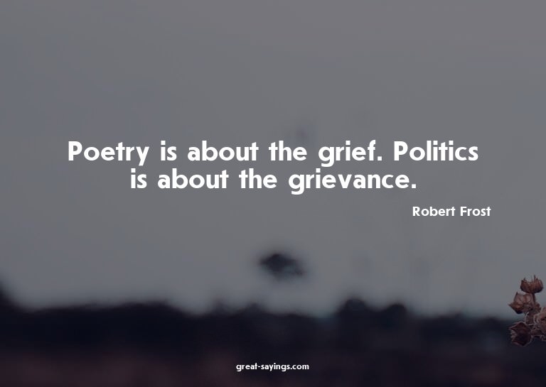 Poetry is about the grief. Politics is about the grieva