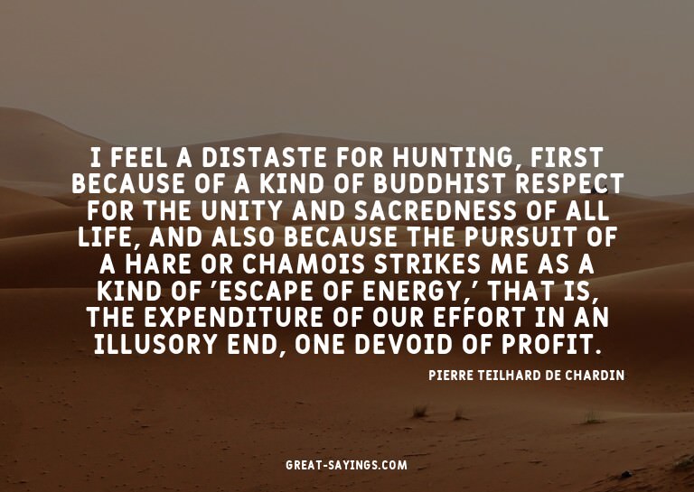 I feel a distaste for hunting, first because of a kind