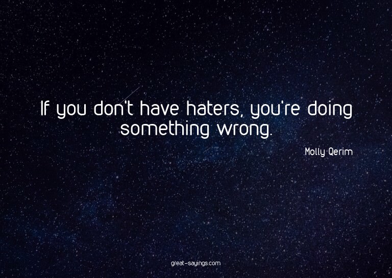 If you don't have haters, you're doing something wrong.