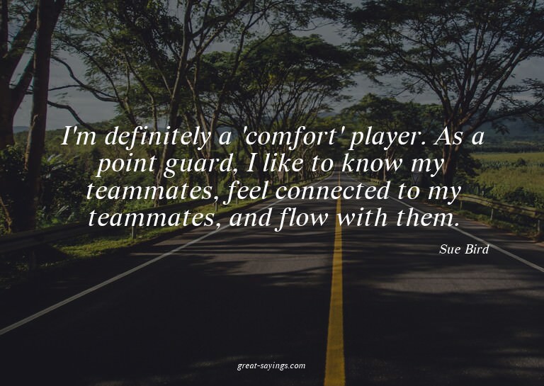 I'm definitely a 'comfort' player. As a point guard, I