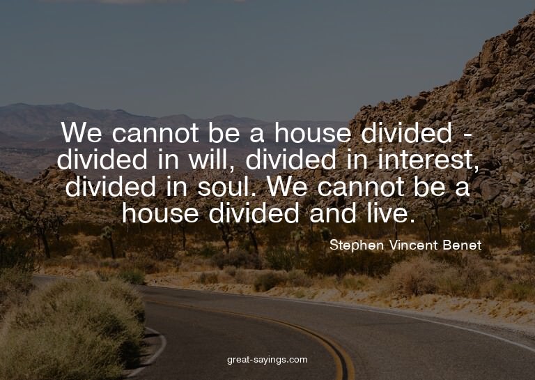We cannot be a house divided - divided in will, divided