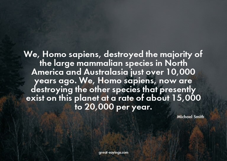 We, Homo sapiens, destroyed the majority of the large m