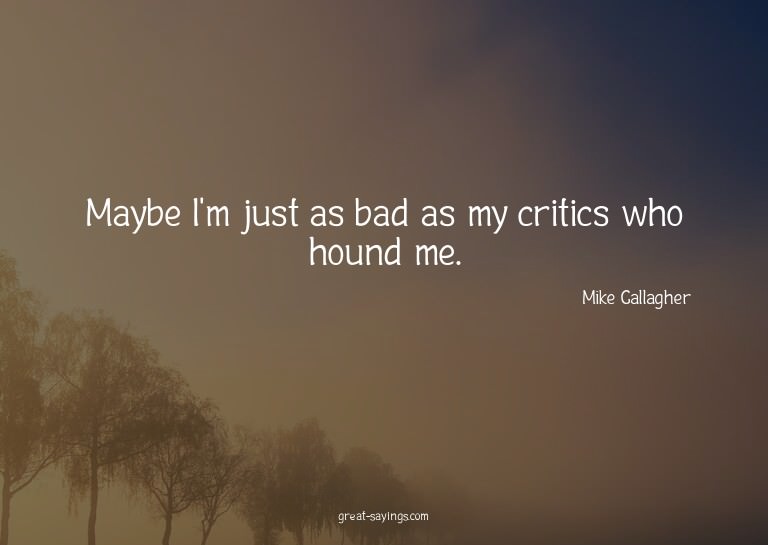 Maybe I'm just as bad as my critics who hound me.

