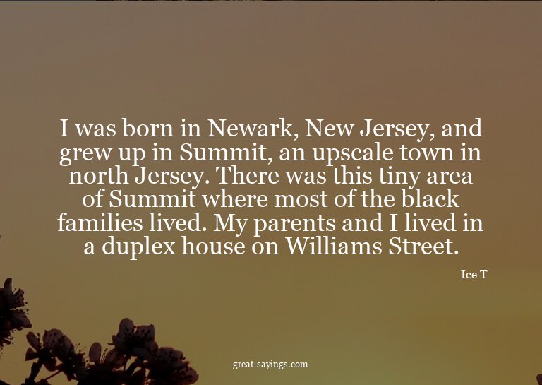 I was born in Newark, New Jersey, and grew up in Summit