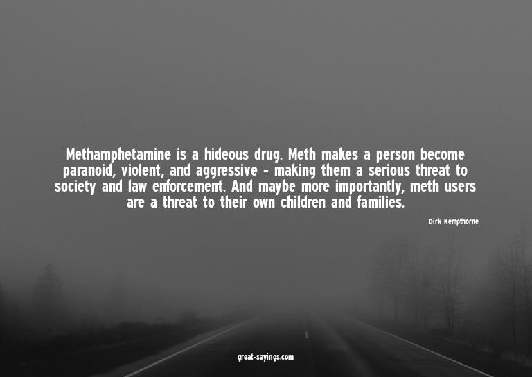 Methamphetamine is a hideous drug. Meth makes a person