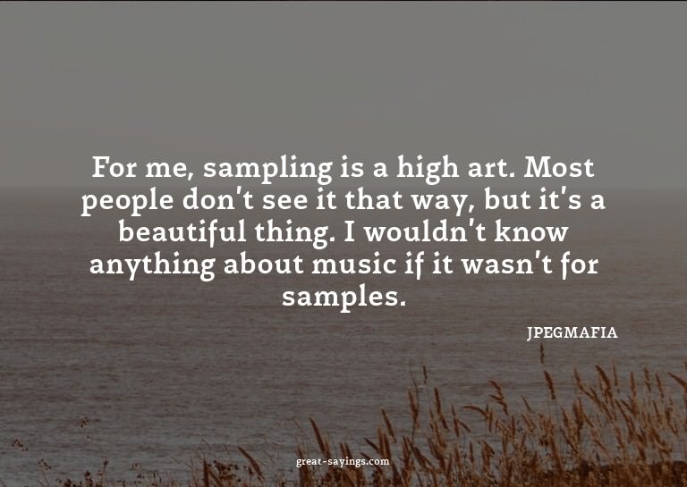 For me, sampling is a high art. Most people don't see i