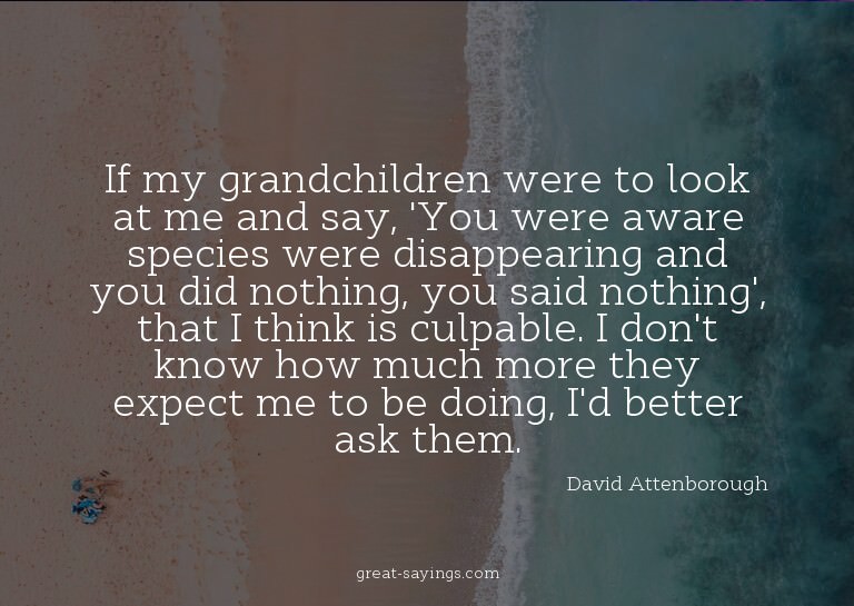 If my grandchildren were to look at me and say, 'You we