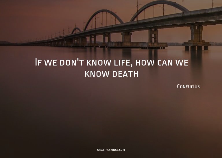 If we don't know life, how can we know death?

