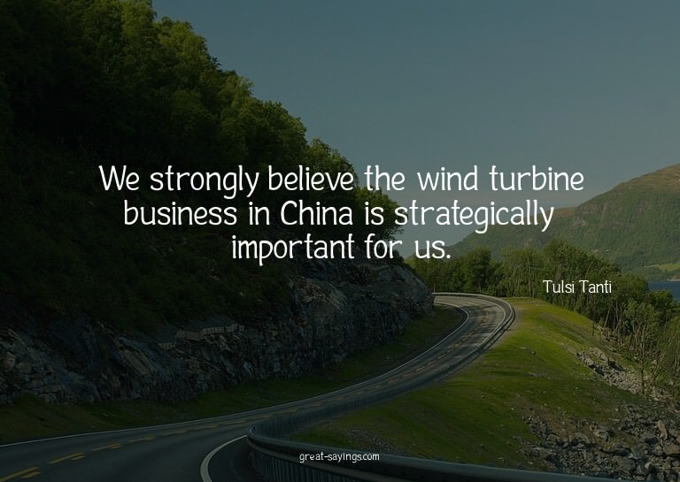 We strongly believe the wind turbine business in China