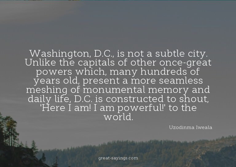 Washington, D.C., is not a subtle city. Unlike the capi