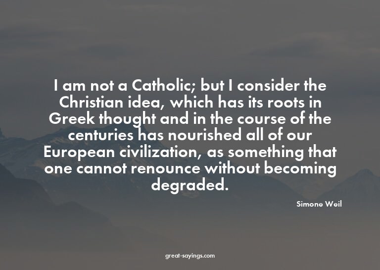 I am not a Catholic; but I consider the Christian idea,