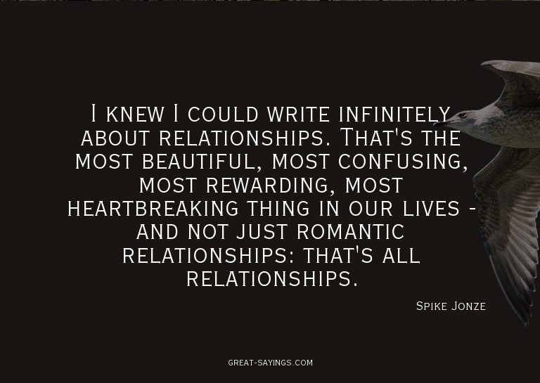 I knew I could write infinitely about relationships. Th