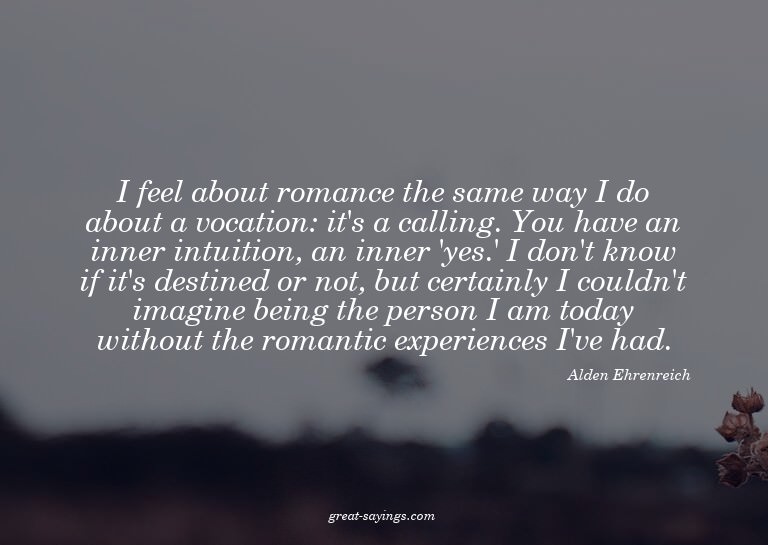 I feel about romance the same way I do about a vocation