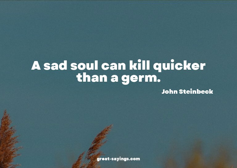A sad soul can kill quicker than a germ.

