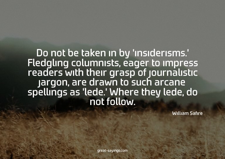 Do not be taken in by 'insiderisms.' Fledgling columnis