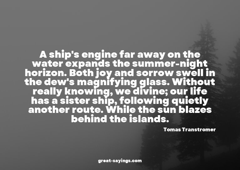 A ship's engine far away on the water expands the summe