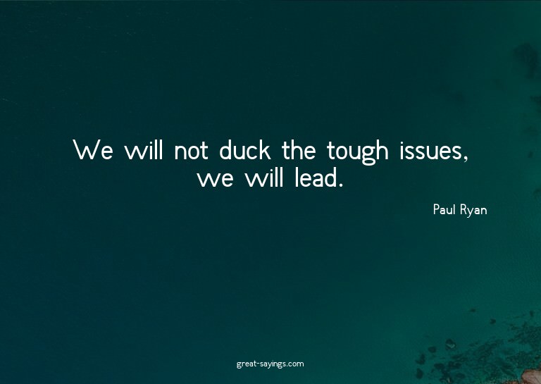 We will not duck the tough issues, we will lead.

