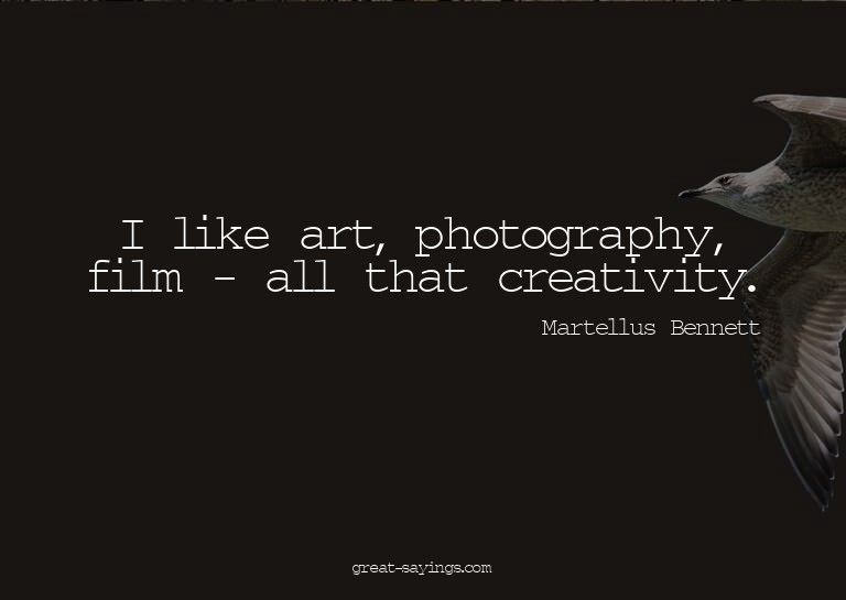 I like art, photography, film - all that creativity.

