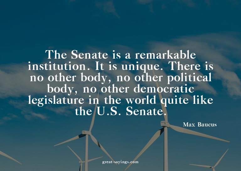 The Senate is a remarkable institution. It is unique. T