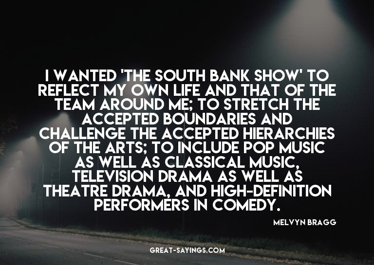 I wanted 'The South Bank Show' to reflect my own life a