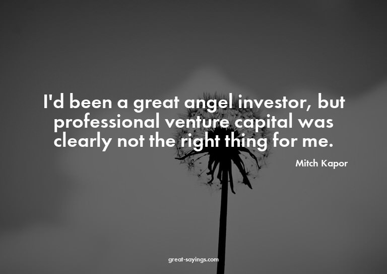 I'd been a great angel investor, but professional ventu