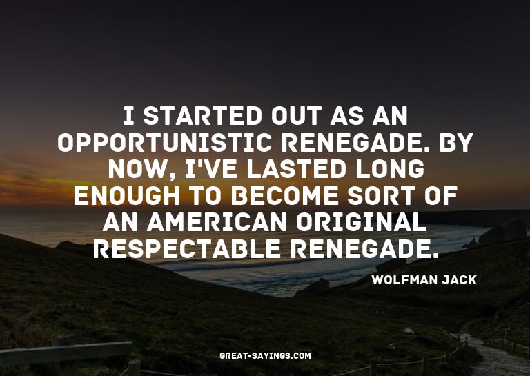 I started out as an opportunistic renegade. By now, I'v