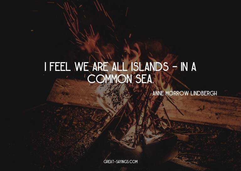 I feel we are all islands - in a common sea.

