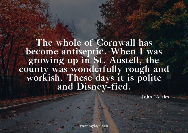 The whole of Cornwall has become antiseptic. When I was