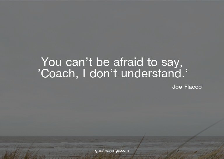 You can't be afraid to say, 'Coach, I don't understand.