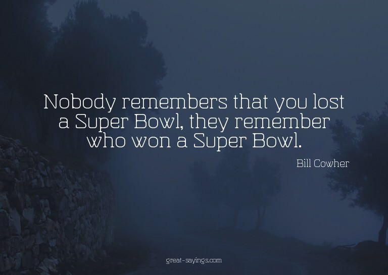Nobody remembers that you lost a Super Bowl, they remem