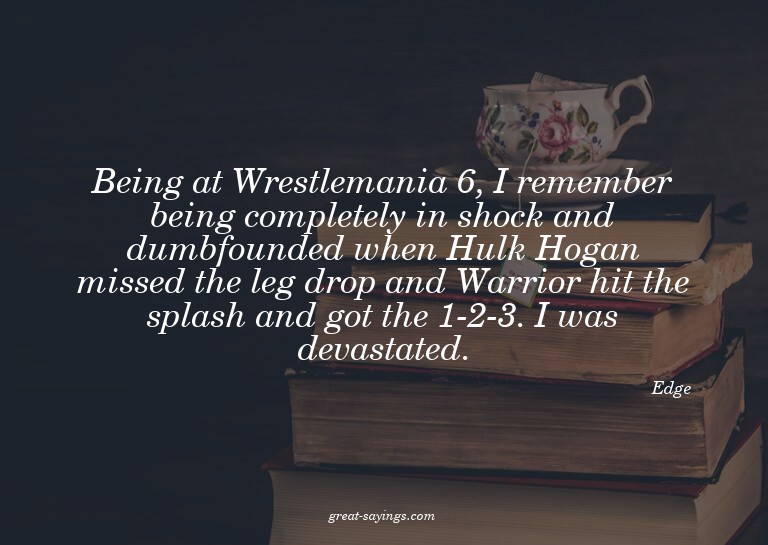 Being at Wrestlemania 6, I remember being completely in