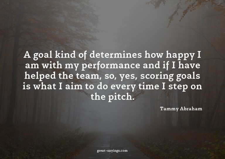 A goal kind of determines how happy I am with my perfor