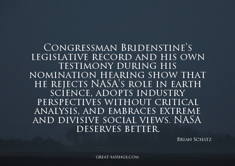 Congressman Bridenstine's legislative record and his ow