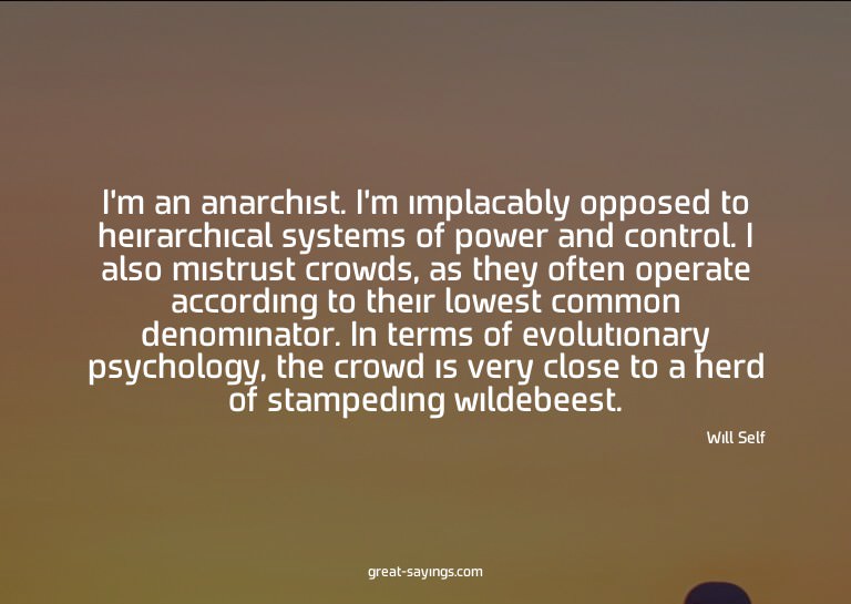 I'm an anarchist. I'm implacably opposed to heirarchica