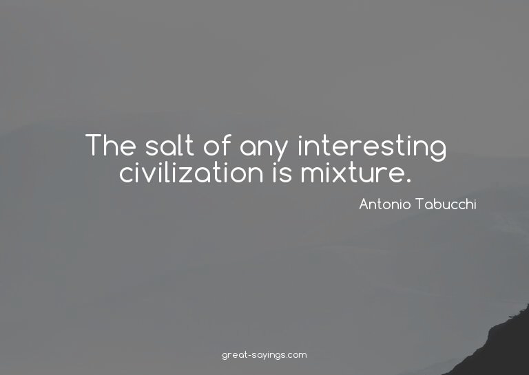 The salt of any interesting civilization is mixture.

