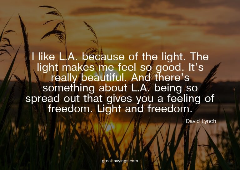 I like L.A. because of the light. The light makes me fe