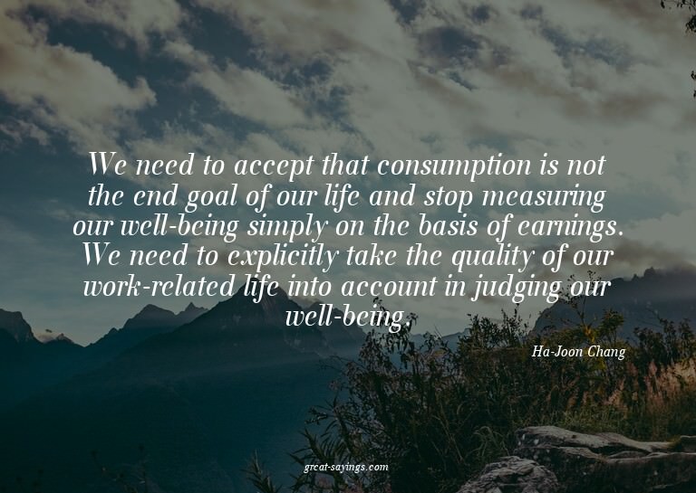 We need to accept that consumption is not the end goal