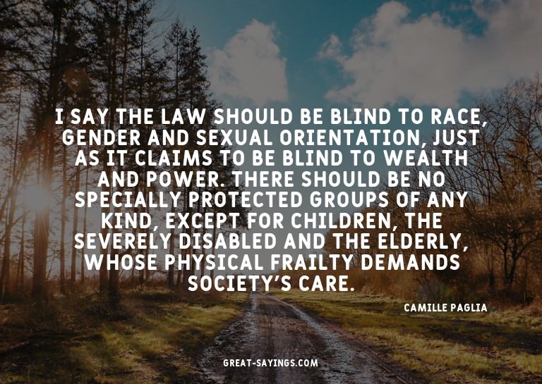 I say the law should be blind to race, gender and sexua