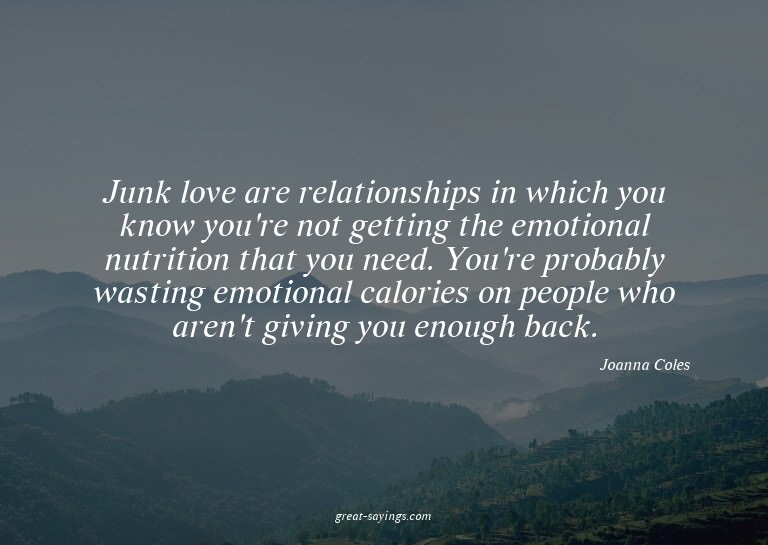 Junk love are relationships in which you know you're no
