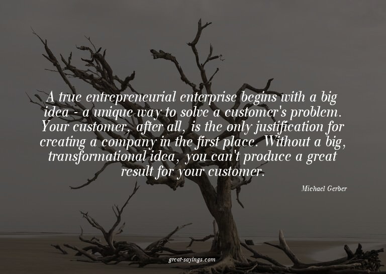A true entrepreneurial enterprise begins with a big ide