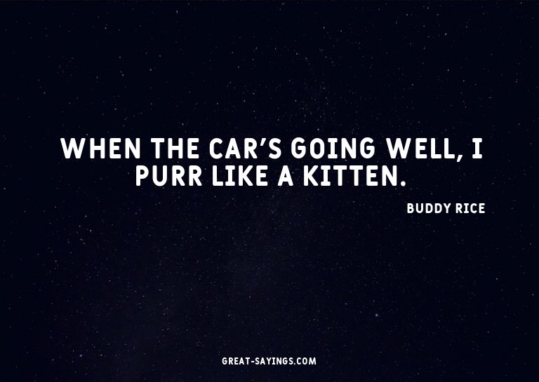 When the car's going well, I purr like a kitten.

