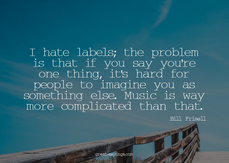I hate labels; the problem is that if you say you're on
