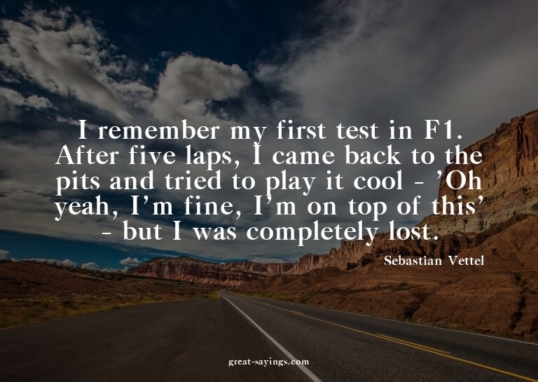 I remember my first test in F1. After five laps, I came